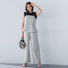サテンコードワイドパンツ≪セットアップ対応/洗濯機で洗える≫