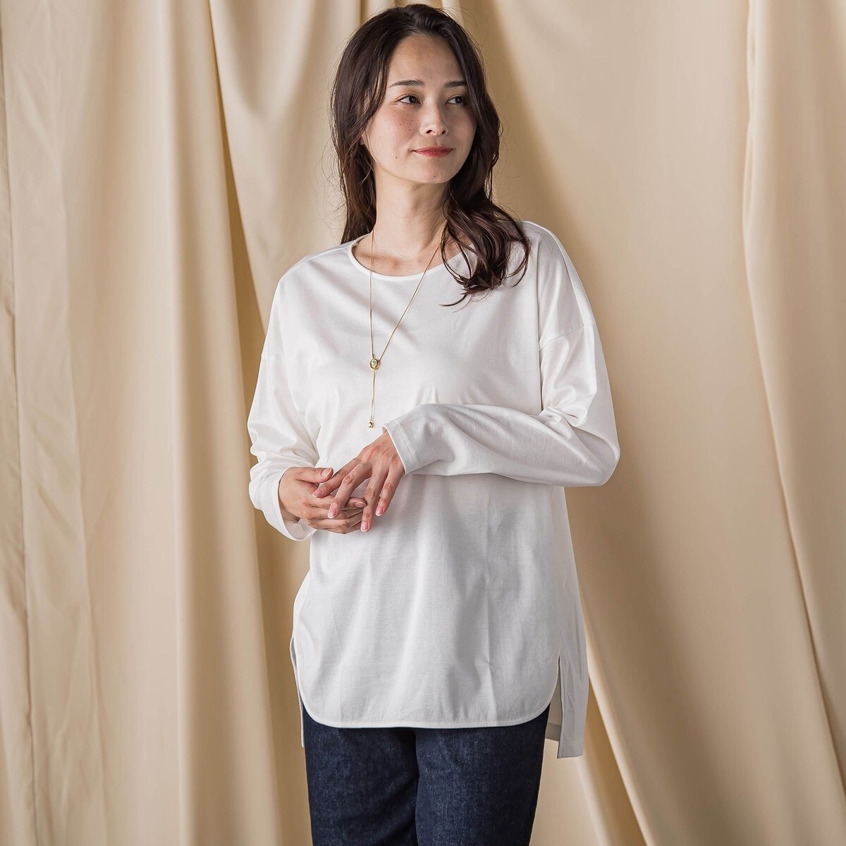 WEB限定】汗じみ防止スムースロングTシャツ ≪洗える／接触冷感 