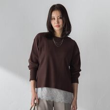 袖ボタンクルーネックニット ≪手洗い可能≫