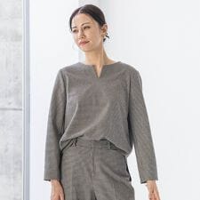 両面起毛キーネックブラウス＜WEB限定11号サイズ＞