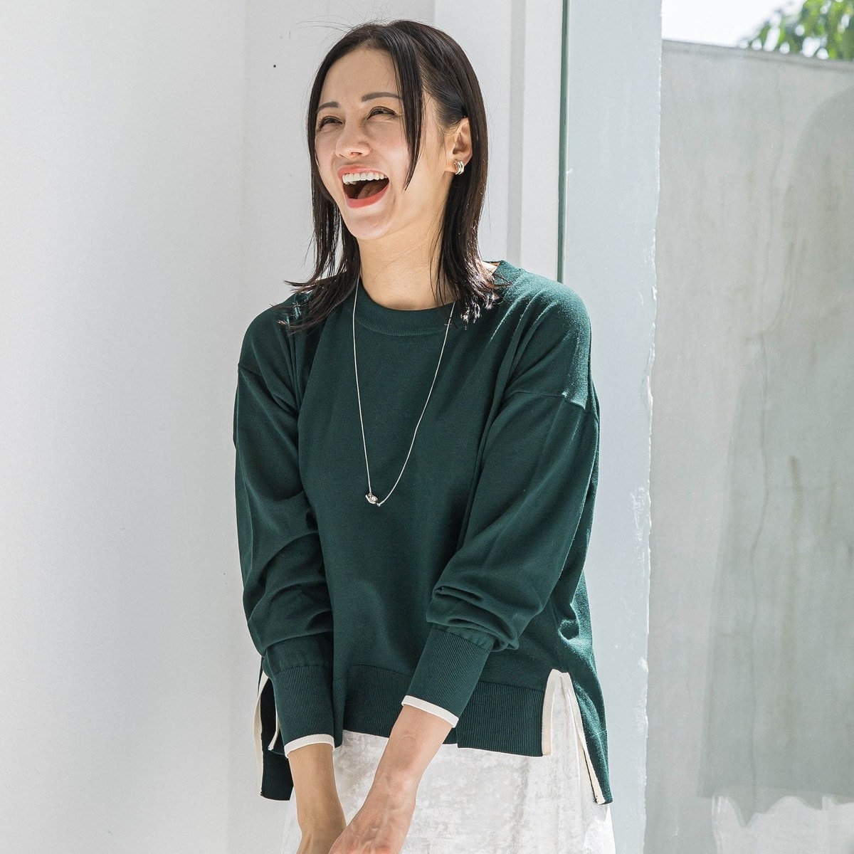 WEB限定・洗える】シンセティックヤーンスムース ペプラムニット | ICB