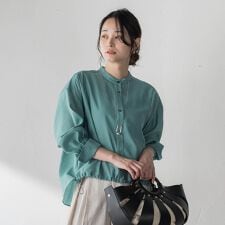 シアーバンドカラーブラウス≪洗える≫