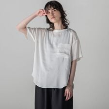 胸ポケットサテンヴィンテージブラウス≪手洗い可能≫