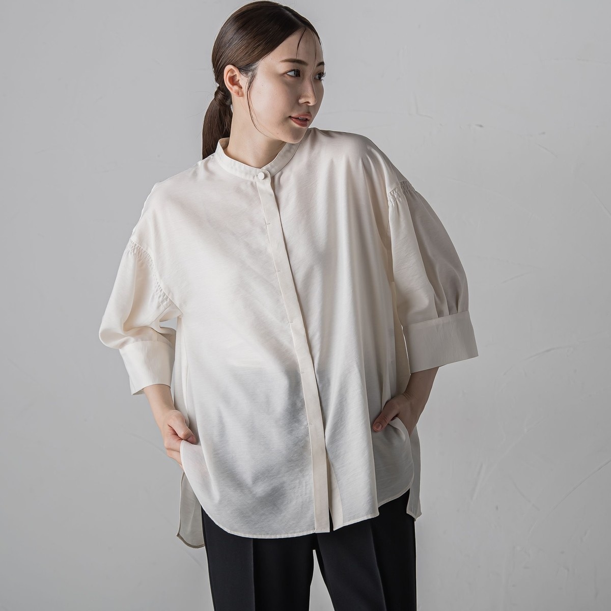 ロペ 前後 2WAYボウタイ付きブラウス シルクコットン タグ付き未使用品 