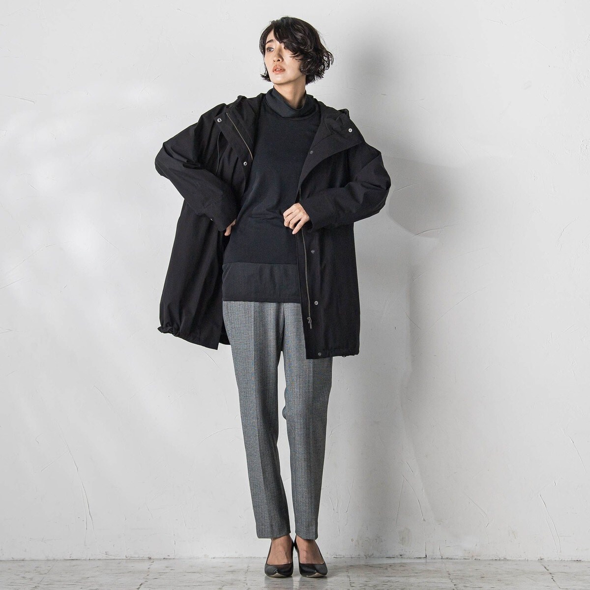 ラエフ　≪洗濯機で洗える≫ パーテーションライトロングジャケット M ブラック ラ エフ la.f… パーテーションライトロングジャケット≪洗濯機で洗える