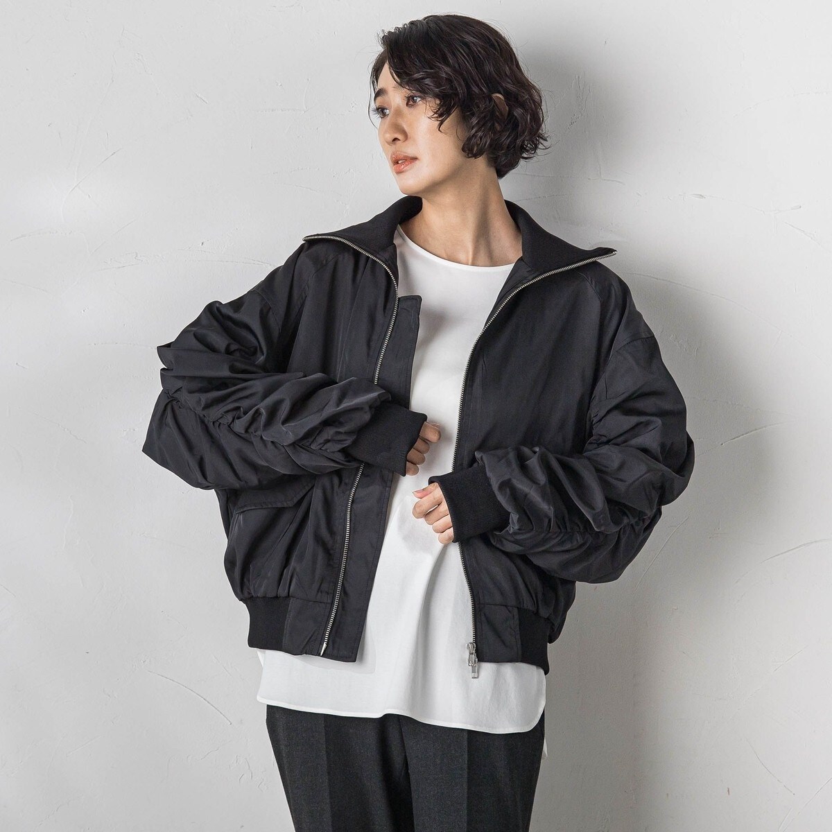 WEB限定&一部店舗】アームギャザーリブブルゾン | ラエフ(la.f