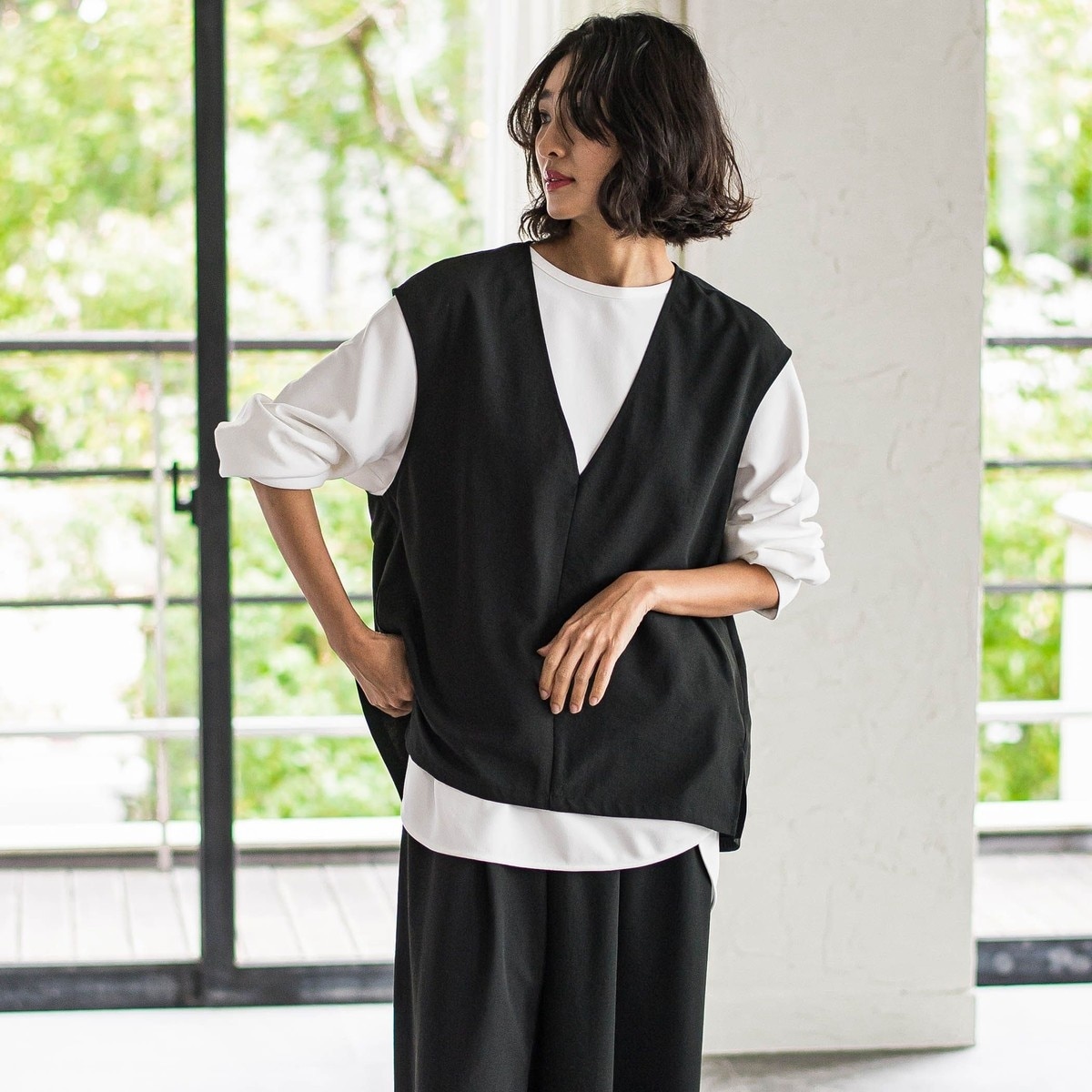 ラエフ（la．f．．．）/【biyori】”ゆったり着痩せ”レイヤードベスト≪洗濯機で洗える≫ biyori】”ゆったり着痩せ”レイヤードベスト≪洗濯機で洗える