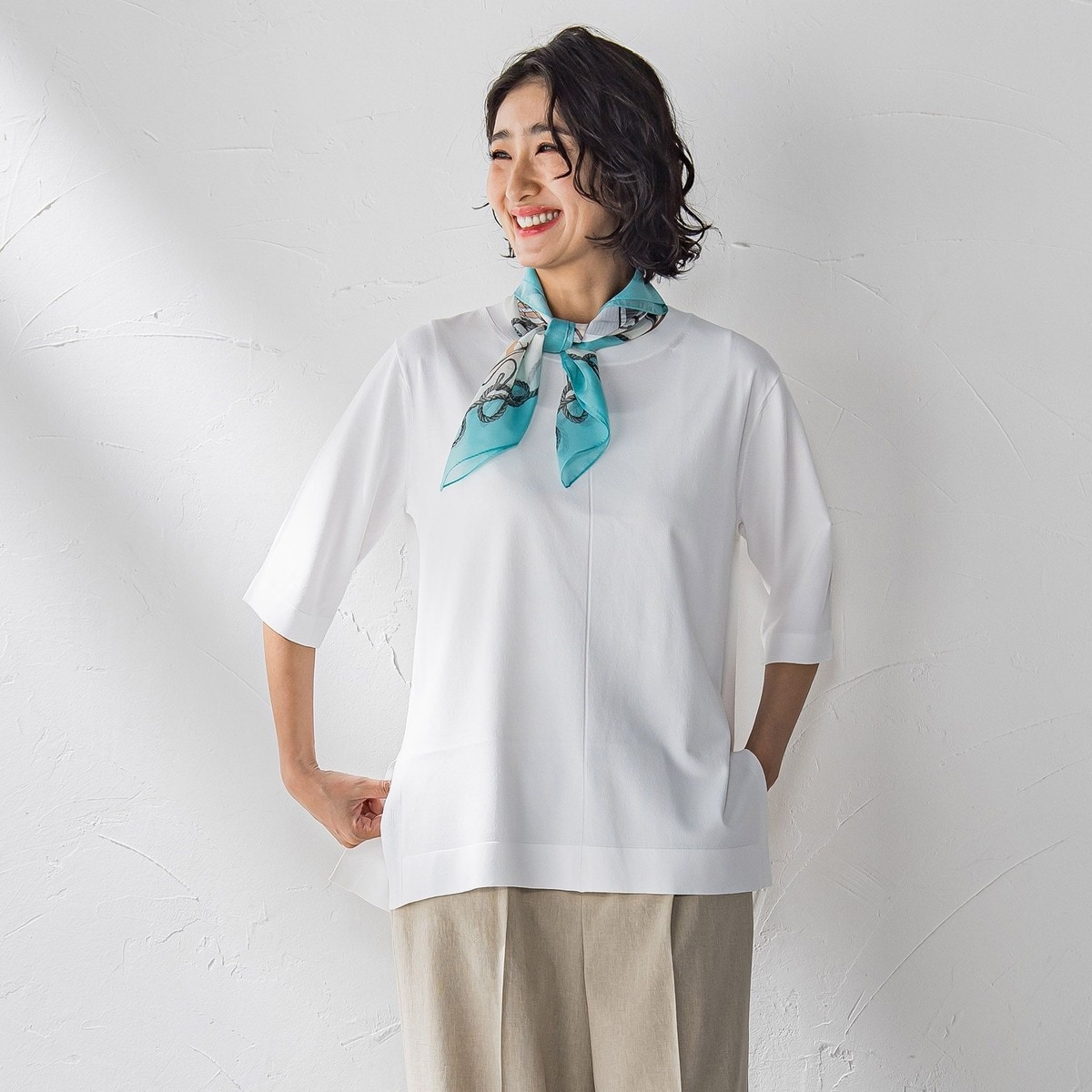 Tシャツ風ニットプルオーバー≪手洗い可能≫