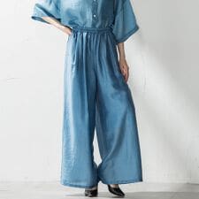 【biyori】”風と歩く、大人のシアー”デニムワイドパンツ≪洗濯機で洗える≫