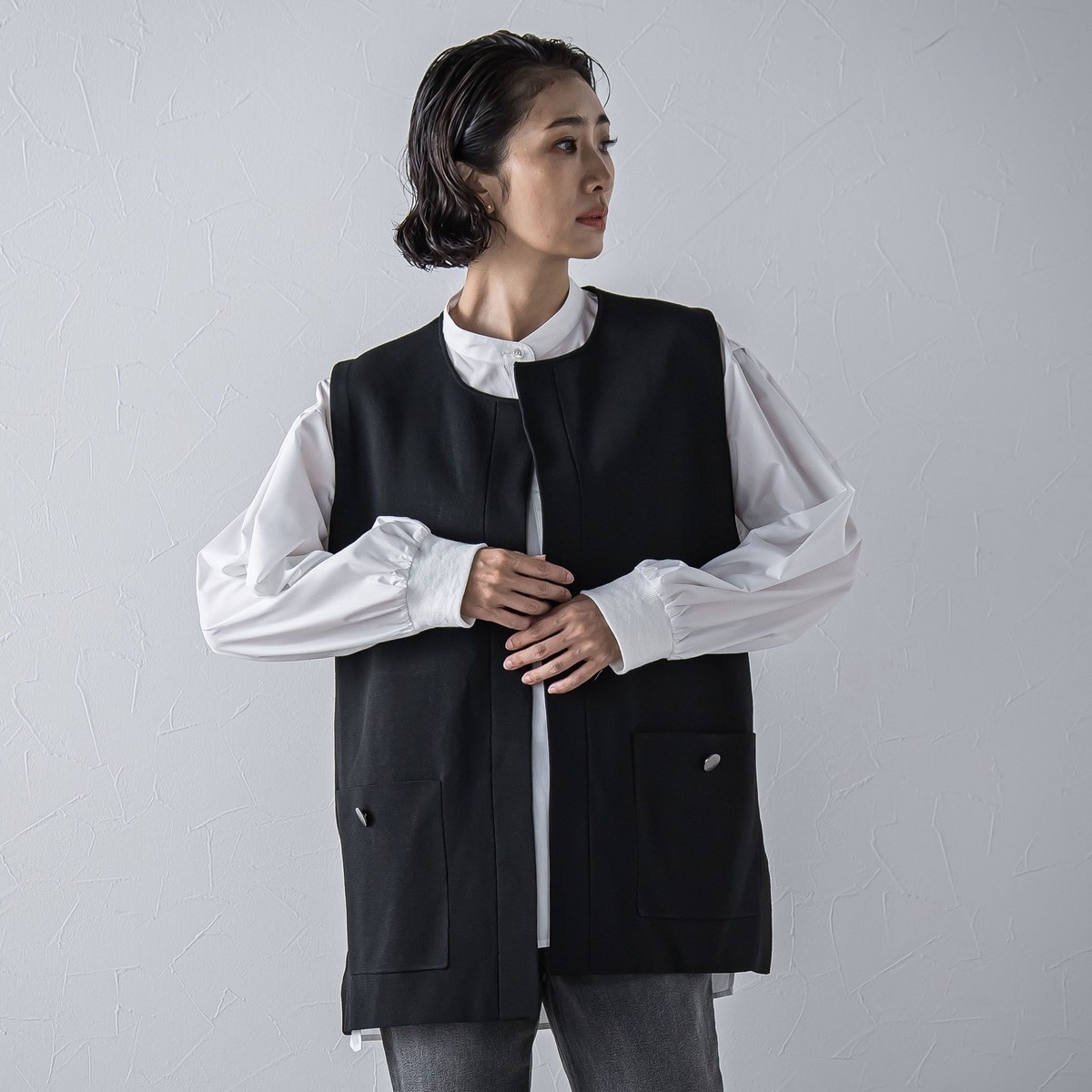 23区【洗える/撥水加工】ナイロン2WAYストレッチ ブルゾン　黒 23区｜【洗える/撥水加工】ナイロン2WAYストレッチ ブルゾン