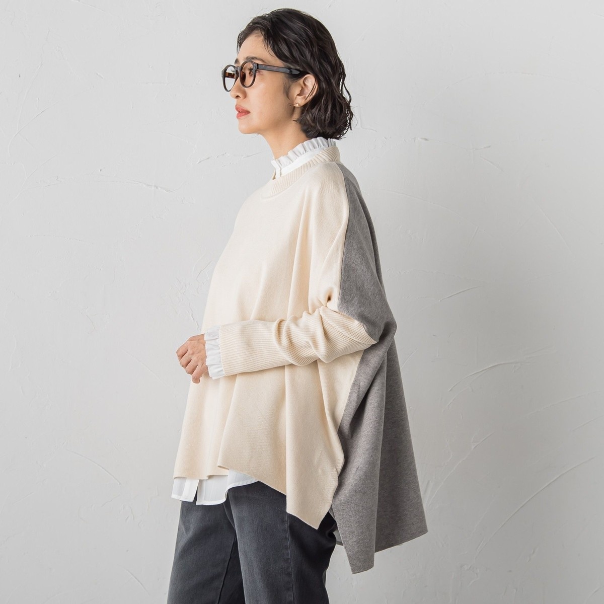 ご好評につきカラー追加/洗える】クロスコンビ パフスリーブ ニット