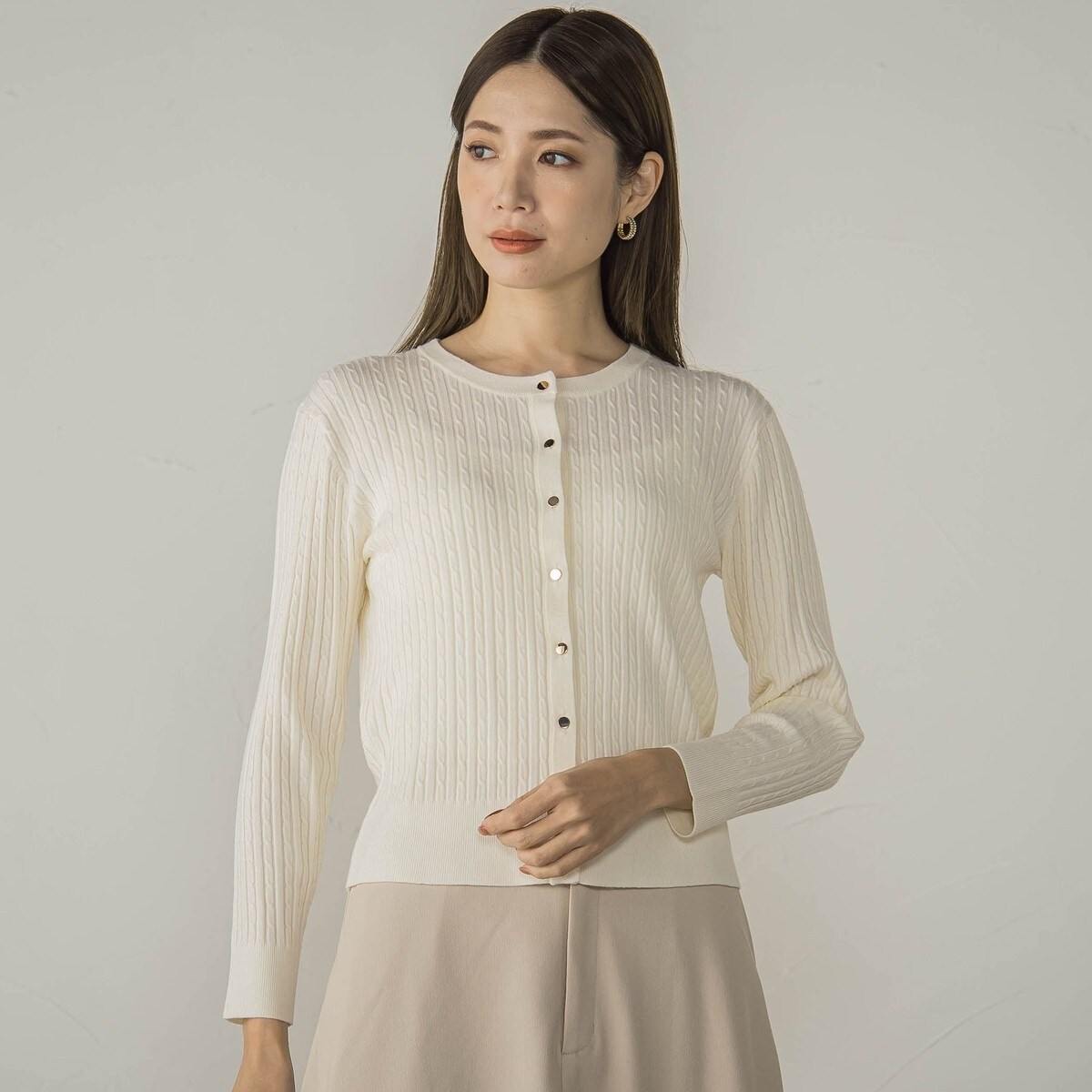 しっとりシアバター加工ミニケーブルカーディガン≪手洗い可能