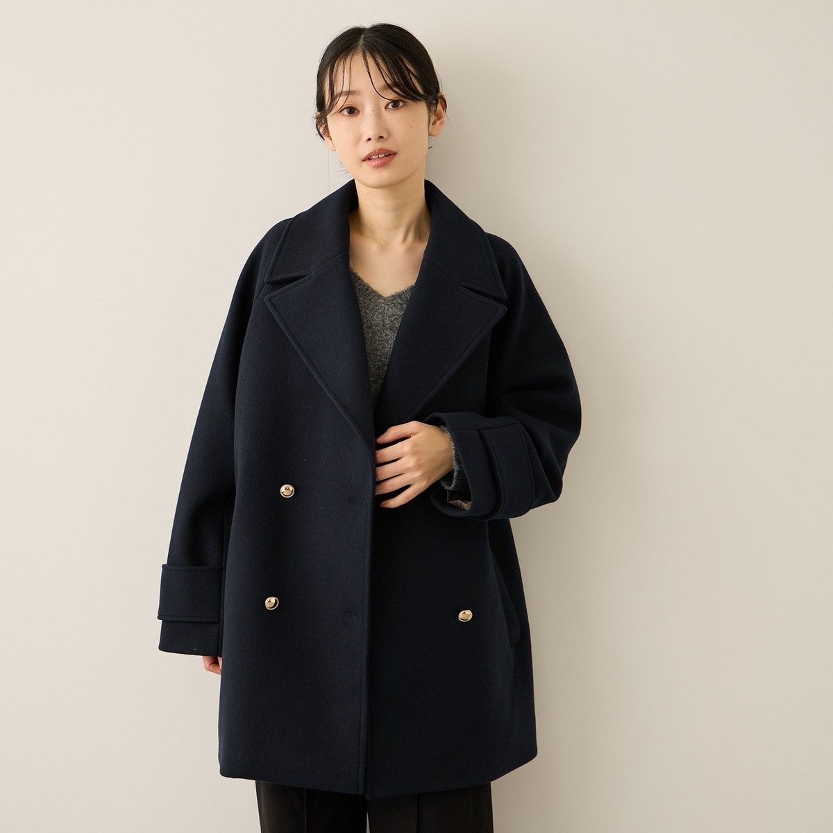 S～5L】Super120'sウール フォックスファーショートダッフルコート