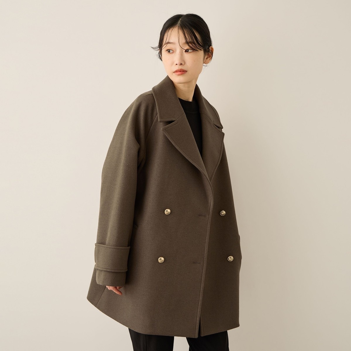 S～5L】Super120'sウール フォックスファーショートダッフルコート