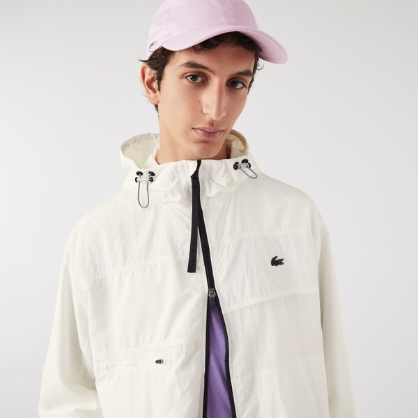 LACOSTE（ラコステ）アシンメトリーパッチワークトラックジャケット Lサイズ セール】アシンメトリーパッチワークトラックジャケット