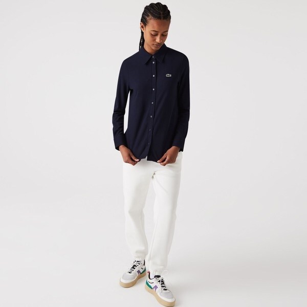 LACOSTE 日本製 ワイド ポロシャツ 鹿の子 ドロップ スリット 紺 コットン鹿の子地ポロシャツ | ラコステ(LACOSTE) | マルイウェブチャネル