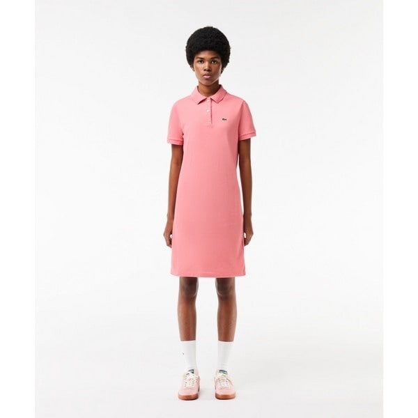 LACOSTE ワイドリブニットカラーポロドレス フランスメイド配色ネックワンポイントTシャツ TH3837