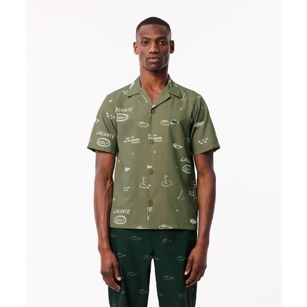 LACOSTE 開襟シャツ LACOSTE シャツ コットンバックサテンオープンカラーシャツ