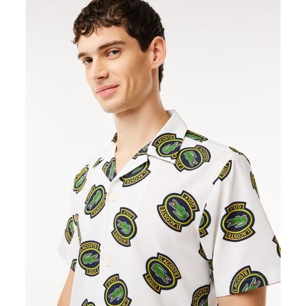 LACOSTE 開襟シャツ LACOSTE シャツ ウルトラドライ オープンカラー総柄シャツ