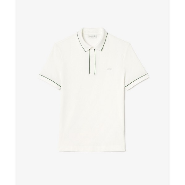 LACOSTE オーガニックコットン ストレッチ鹿の子 配色パイピング比翼