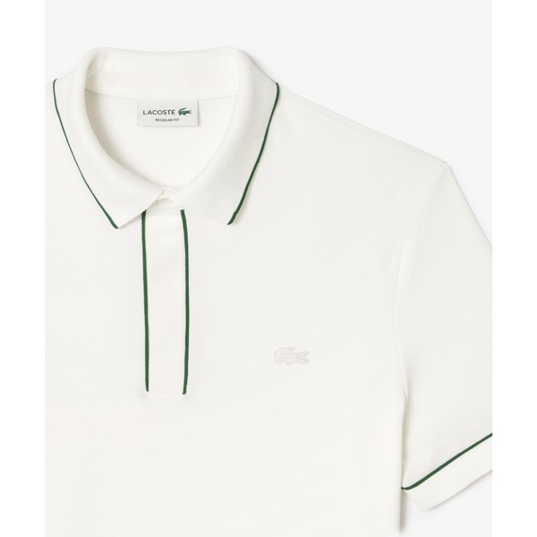 LACOSTE オーガニックコットン ストレッチ鹿の子 配色パイピング比翼