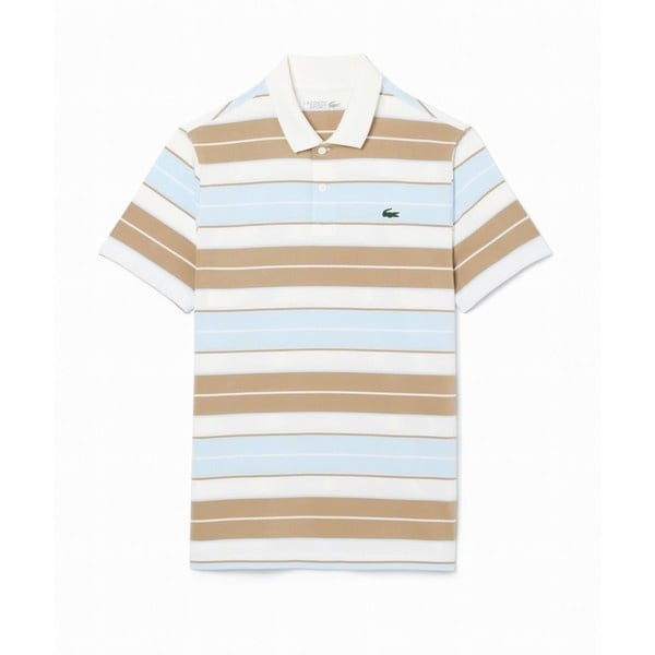 LACOSTE ストライプリブニットカラーストレッチ 鹿の子 半袖ポロシャツ ストライプリブニットカラーストレッチ鹿の子 半袖ポロシャツ