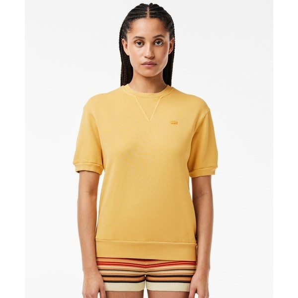 ★LACOSTE★ボーダーリブニットクルーネック鹿の子地レディースTシャツ☆ セール】 オーガニックコットン ボーダーリブニットクルーネック