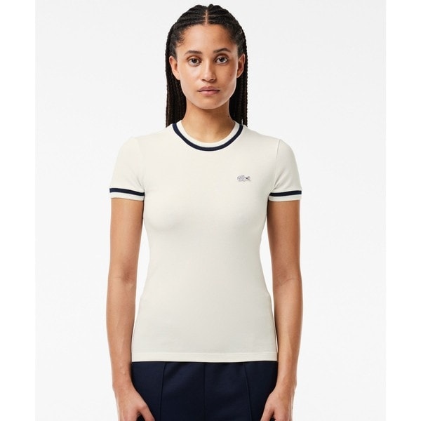 オーガニックコットン ボーダーリブニットクルーネック鹿の子地Tシャツ | ラコステ(LACOSTE) | マルイウェブチャネル