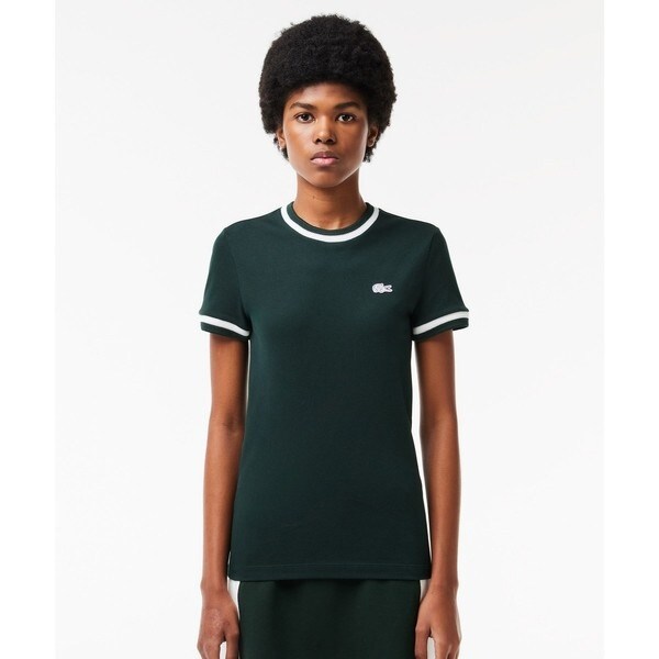 オーガニックコットン ボーダーリブニットクルーネック鹿の子地Tシャツ