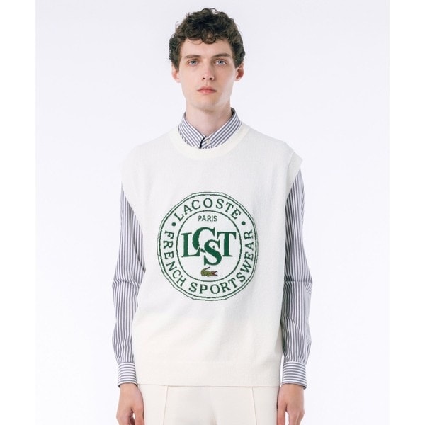 LACOSTE ホワイト ニットベスト ナイロン×コットンジャカードニットベスト ナイロン×コットンジャカードニットベスト | ラコステ(LACOSTE