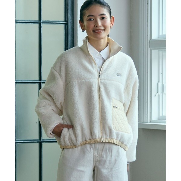 リブニットスタンドカラーソフトボアジャケット / スタンドジップボア