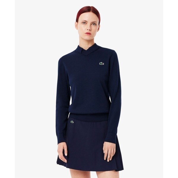 LACOSTE ストライプ ニットカーディガン　 クールマックス　UVカット LACOSTE｜UVカット 吸水速乾 ウォッシャブル COOLMAX クール