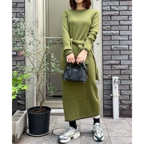 LACOSTE ウォッシャブルウール リブニットドレス / リブニットワンピース ウォッシャブルウール リブニットドレス / リブニットワンピース