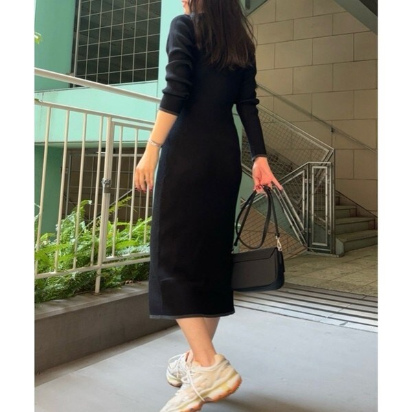 ウォッシャブルウール リブニットドレス / リブニットワンピース