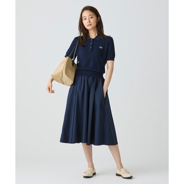 極美品 ラコステ 完売品 異素材切り替え コンビネーションマテリアルポロドレス 異素材切り替え コンビネーションマテリアルポロドレス フレア