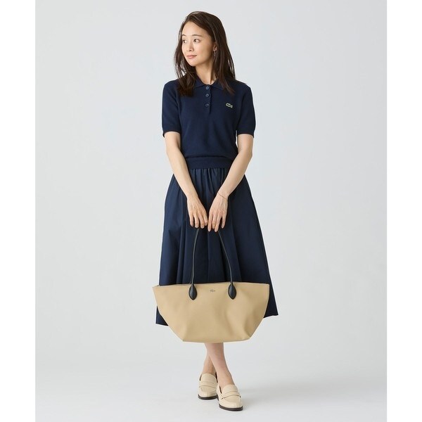 異素材切り替え コンビネーションマテリアルポロドレス フレア