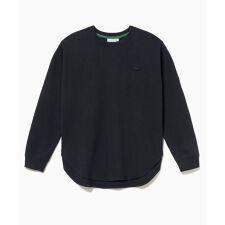 ラウンドヘム 配色リブカラー ワッフルボーダーロングスリーブTシャツ