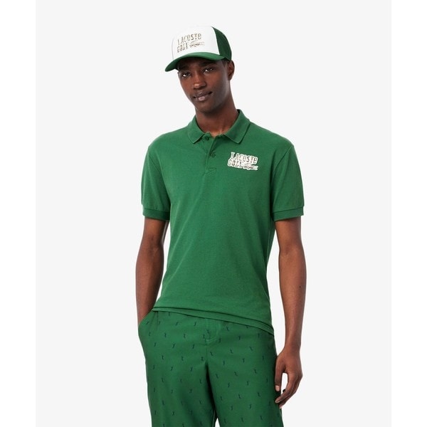 LACOSTE ストライプリブニットカラーストレッチ 鹿の子 半袖ポロシャツ ストライプリブニットカラーストレッチ鹿の子 半袖ポロシャツ
