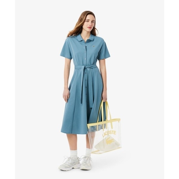 異素材切り替え コンビネーションマテリアルポロドレス フレア ポロ