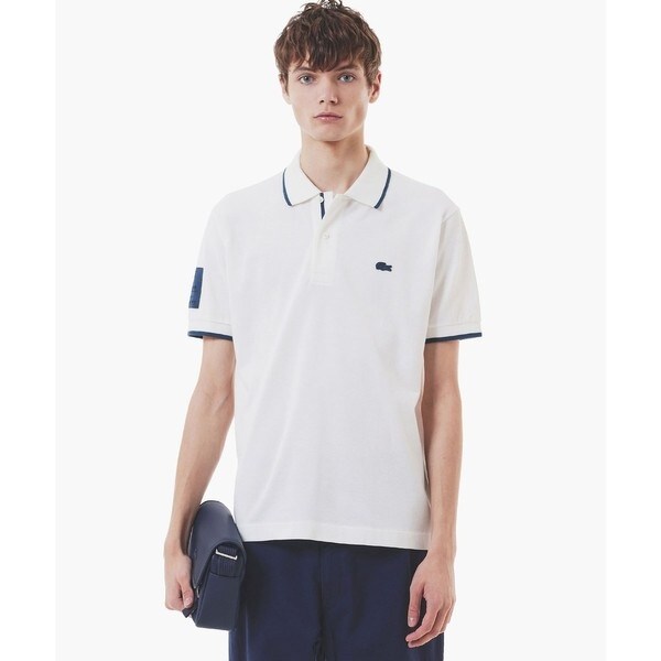 ラコステ　LACOSTE 半袖ポロシャツ　スリーブネームパッチ鹿の子ポロ スリーブネームパッチ 配色ライン鹿の子地ポロシャツ | ラコステ