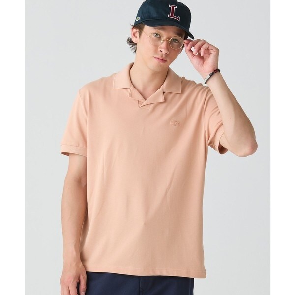 LACOSTE ストライプリブニットカラーストレッチ鹿の子 半袖ポロシャツ LACOSTE｜ストライプリブニットカラーストレッチ鹿の子 半袖