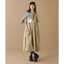 ティアード切り替え コットンドレス マキシ丈 ワンピース