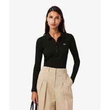 スリムフィット ロングスリーブリブニットポロシャツ