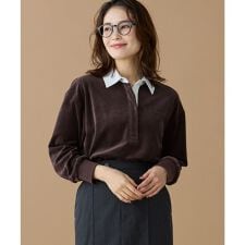 ラコステ(LACOSTE)のルーズシルエット サイドスリット ベロアポロシャツ