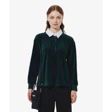 ラコステ(LACOSTE)のルーズシルエット サイドスリット ベロアポロシャツ