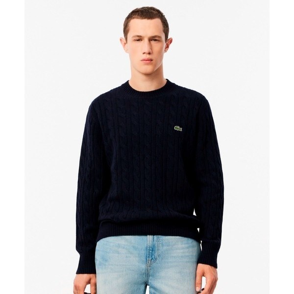 アシンメトリーボーダーVネック ウールニットセーター | ラコステ