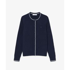 配色ライン入りケーブルニットカーディガン