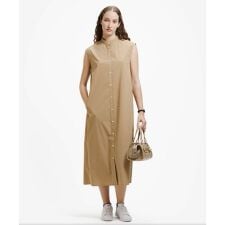 Aラインノースリーブシャツドレス / ミモレ丈シャツワンピース