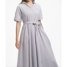 スキッパーネックポロドレス / マキシ丈フレアワンピース