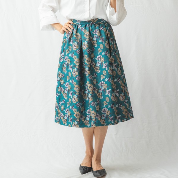 ナラカミーチェスカート 花柄 秋 ブルー - ひざ丈スカート